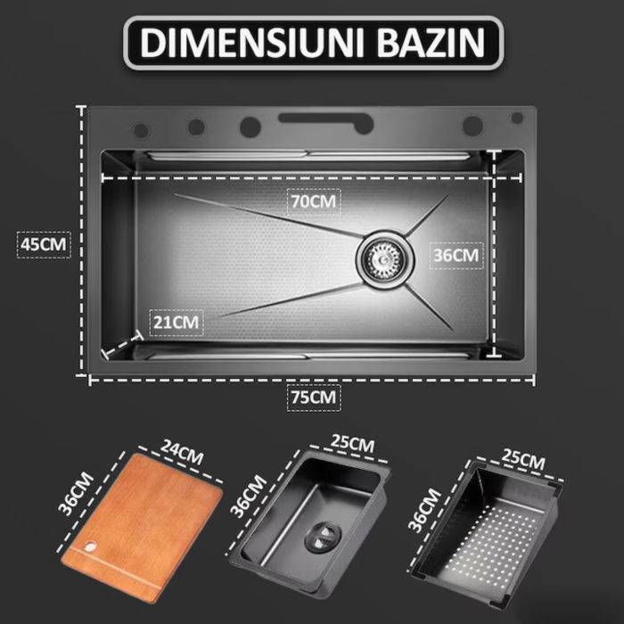 Chiuveta bucatarie multifunctionala Smart VarioShop® cu afisaj digital, baterie extensibila 3 jeturi, LED inteligent si accesorii integrate, 80 x 45 cm, adancime 22 cm [15]