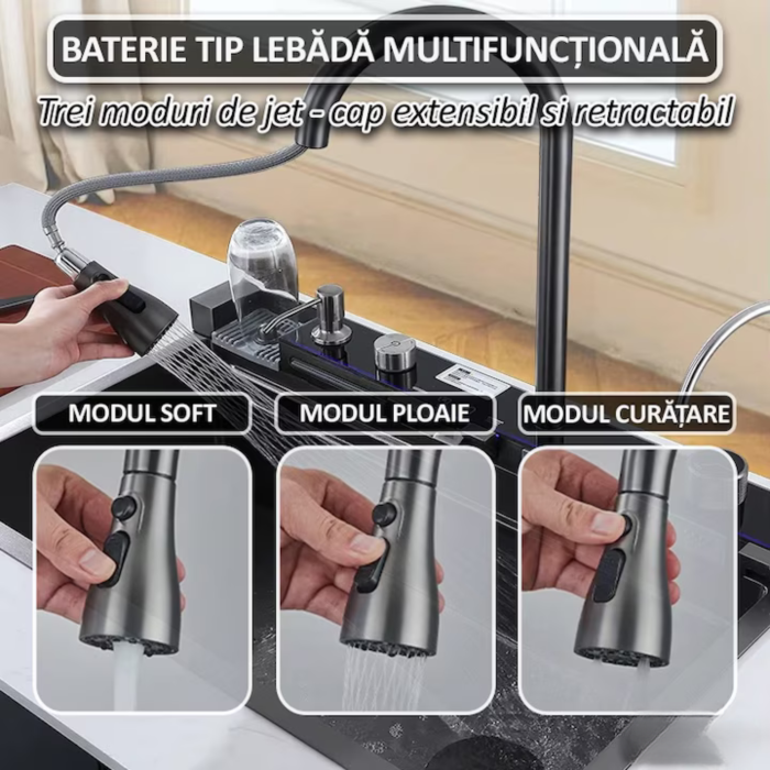 Chiuveta bucatarie multifunctionala Smart VarioShop® cu afisaj digital, baterie extensibila 3 jeturi, LED inteligent si accesorii integrate, 80 x 45 cm, adancime 22 cm [2]