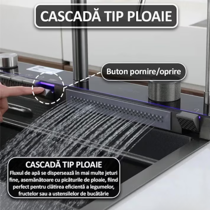 Chiuveta bucatarie multifunctionala Smart VarioShop® cu afisaj digital, baterie extensibila 3 jeturi, LED inteligent si accesorii integrate, 80 x 45 cm, adancime 22 cm [4]