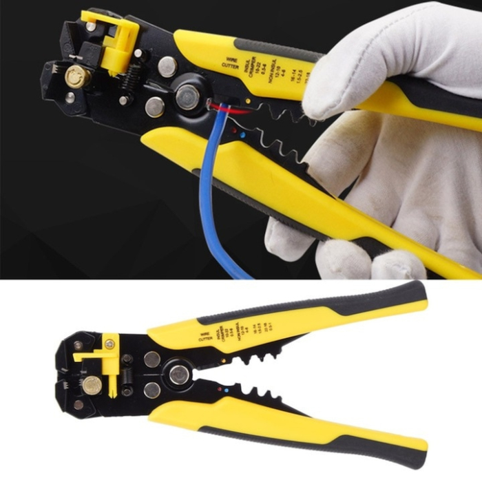 Cleste multifunctional pentru dezizolat, taiat si sertizat cabluri VarioShop®, profesional, cu manere antiderapante, 0.2–6 mm², Galben/Negru [5]