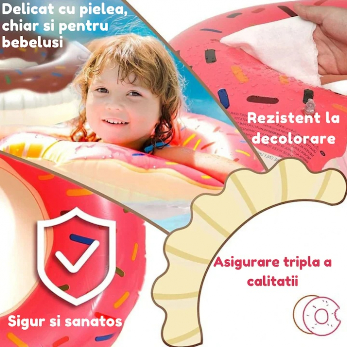 Colac de inot gonflabil pentru copii in forma de gogoasa VarioShop®, accesoriul perfect pentru distractie si siguranta in apa, 50 cm, Roz [4]