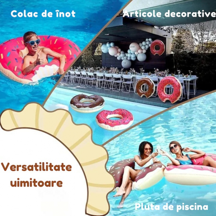 Colac de inot gonflabil pentru copii in forma de gogoasa VarioShop®, accesoriul perfect pentru distractie si siguranta in apa, 50 cm, Roz [2]