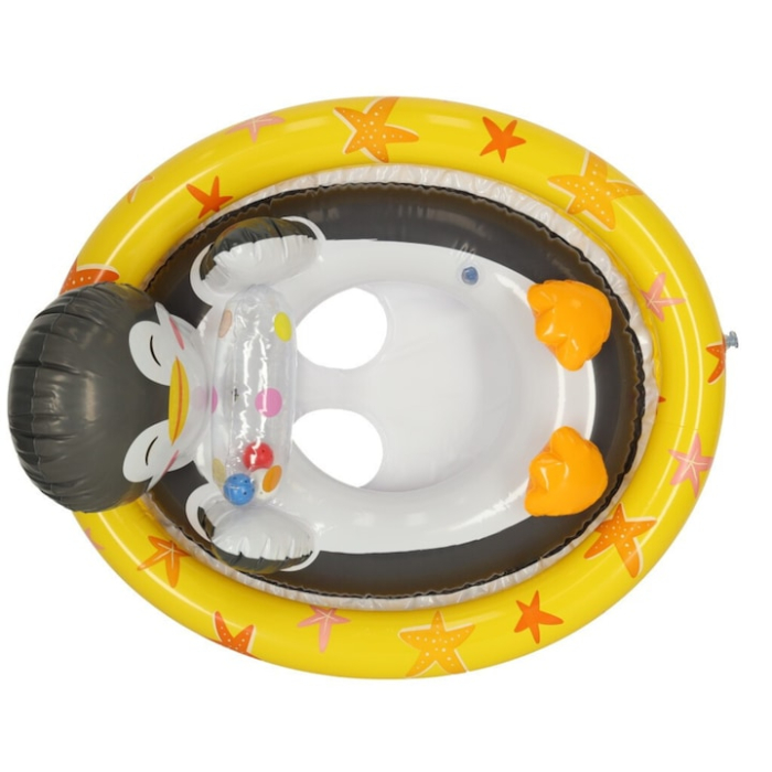 Colac de inot pentru copii VarioShop®, model pinguin, varsta 3-4 ani, sarcina maxima 23 kg, camera unica cu supapa de siguranta, petic inclus, 76 x 58 cm, Galben [2]