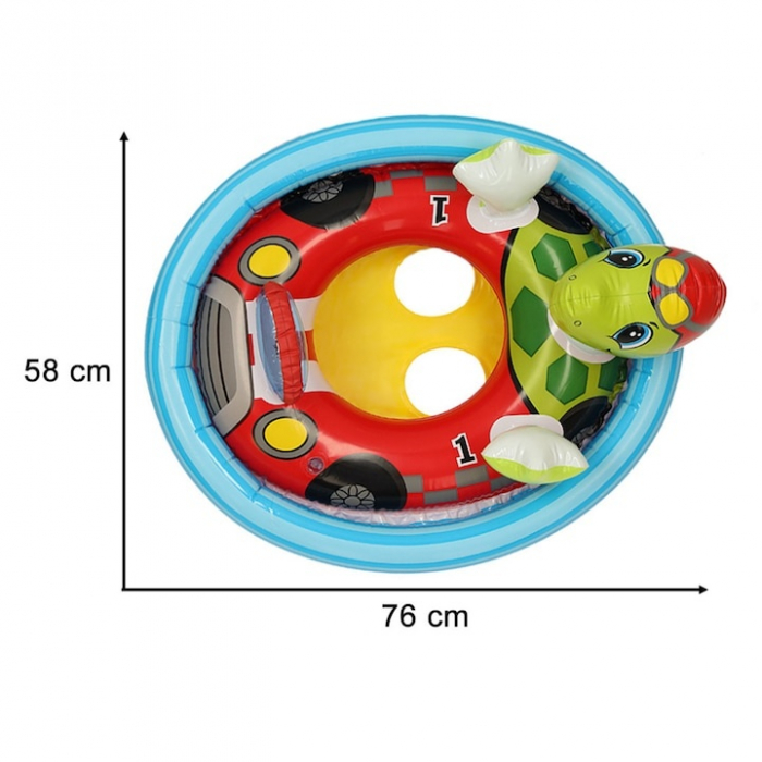 Colac de inot pentru copii VarioShop®, model testoasa, varsta 3-4 ani, sarcina maxima 23 kg, camera unica cu supapa de siguranta, petic inclus, 76 x 58 cm, Albastru/Verde [7]