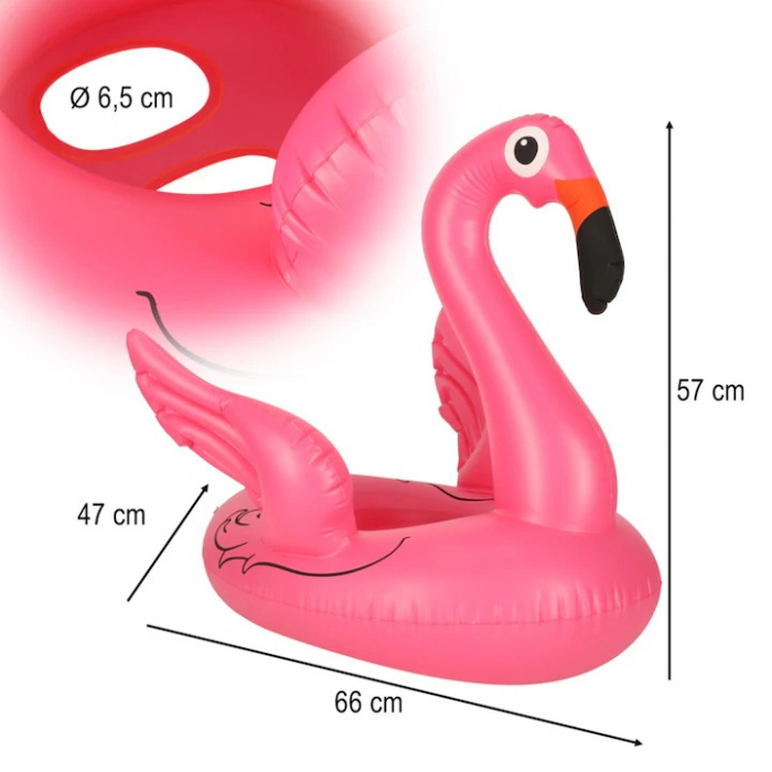 Colac gonflabil pentru copii VarioShop®, in forma de flamingo, jucarie din PVC, cu aripioare laterale ca manere si gauri pentru picioare, ideal pentru piscina, mare sau lac, Roz [3]