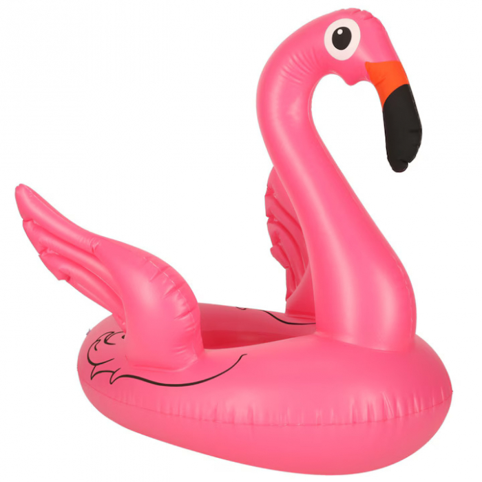 Colac gonflabil pentru copii VarioShop®, in forma de flamingo, jucarie din PVC, cu aripioare laterale ca manere si gauri pentru picioare, ideal pentru piscina, mare sau lac, Roz [6]