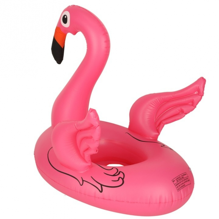 Colac gonflabil pentru copii VarioShop®, in forma de flamingo, jucarie din PVC, cu aripioare laterale ca manere si gauri pentru picioare, ideal pentru piscina, mare sau lac, Roz [4]