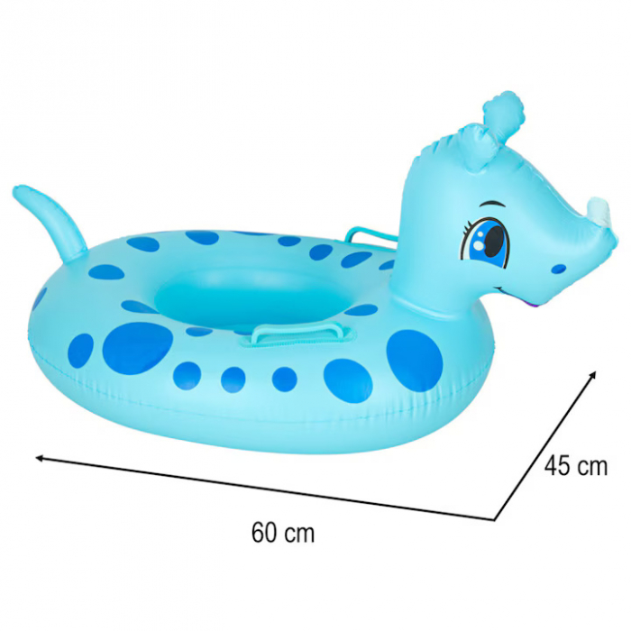 Colac gonflabil tip ponton pentru copii VarioShop®, in forma de rinocer, jucarie acvatica din PVC durabil, cu scaun si manere laterale, ideala pentru piscina sau vacante la mare, Albastru [3]