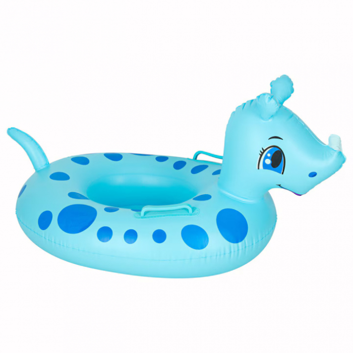 Colac gonflabil tip ponton pentru copii VarioShop®, in forma de rinocer, jucarie acvatica din PVC durabil, cu scaun si manere laterale, ideala pentru piscina sau vacante la mare, Albastru [6]