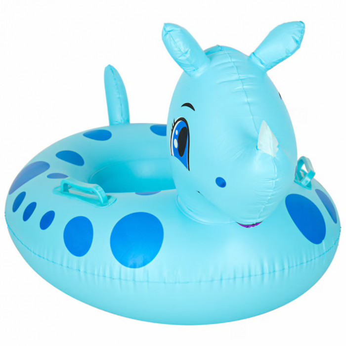 Colac gonflabil tip ponton pentru copii VarioShop®, in forma de rinocer, jucarie acvatica din PVC durabil, cu scaun si manere laterale, ideala pentru piscina sau vacante la mare, Albastru [7]