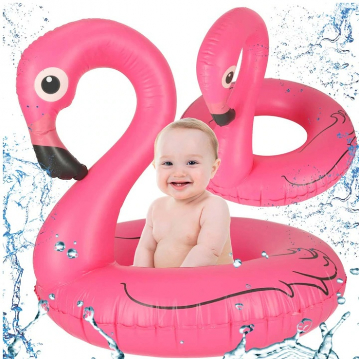 Colac gonflabil VarioShop®, in forma de flamingo pentru copii, 90 cm, design atragator, durabil si sigur pentru joaca si relaxare in apa, greutate maxima 70 kg, Roz [4]