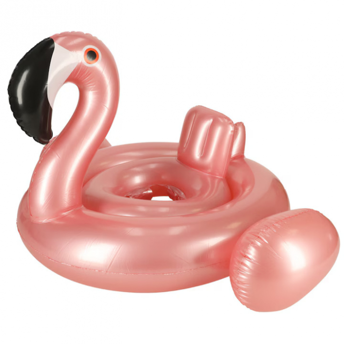 Colac inot pentru copii VarioShop®, model flamingo, diametru 60 cm, din PVC durabil, cu orificii pentru picioare, design atragator, ideala pentru joaca, relaxare, invatarea inotului, Roz [7]