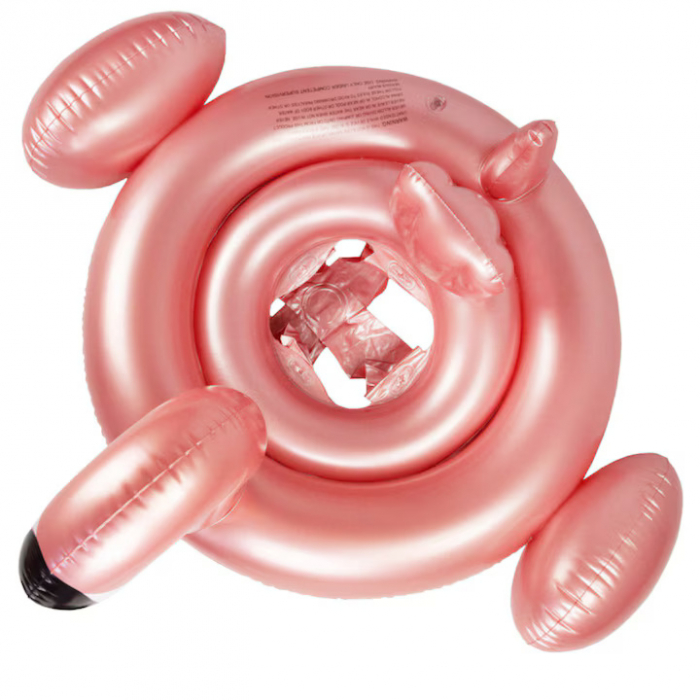 Colac inot pentru copii VarioShop®, model flamingo, diametru 60 cm, din PVC durabil, cu orificii pentru picioare, design atragator, ideala pentru joaca, relaxare, invatarea inotului, Roz [4]