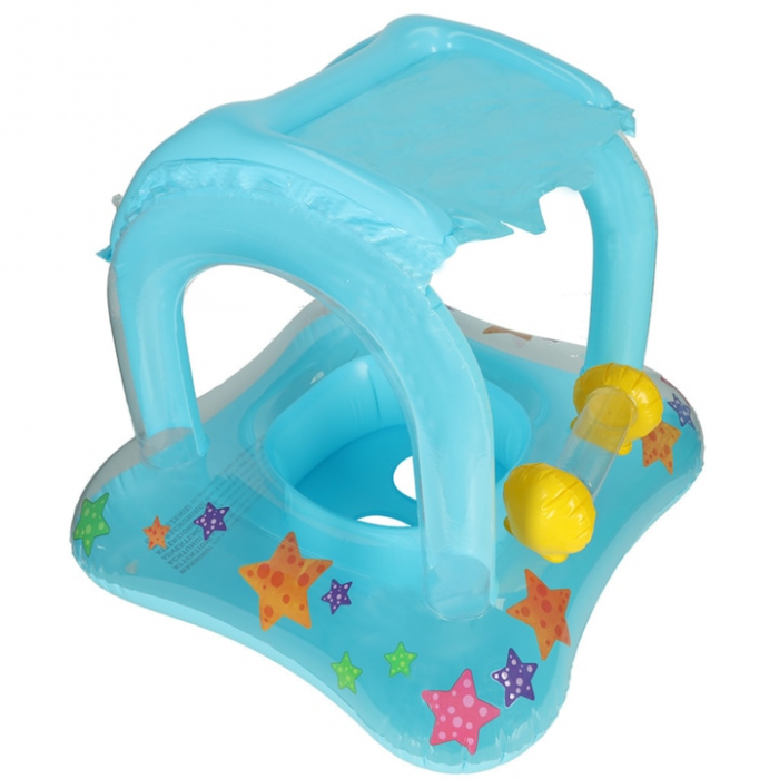 Colac pentru copii cu scaun si parasolar VarioShop®, protectie solara, siguranta si distractie garantata pentru piscina sau mare, 72 x 72 cm, Albastru [4]