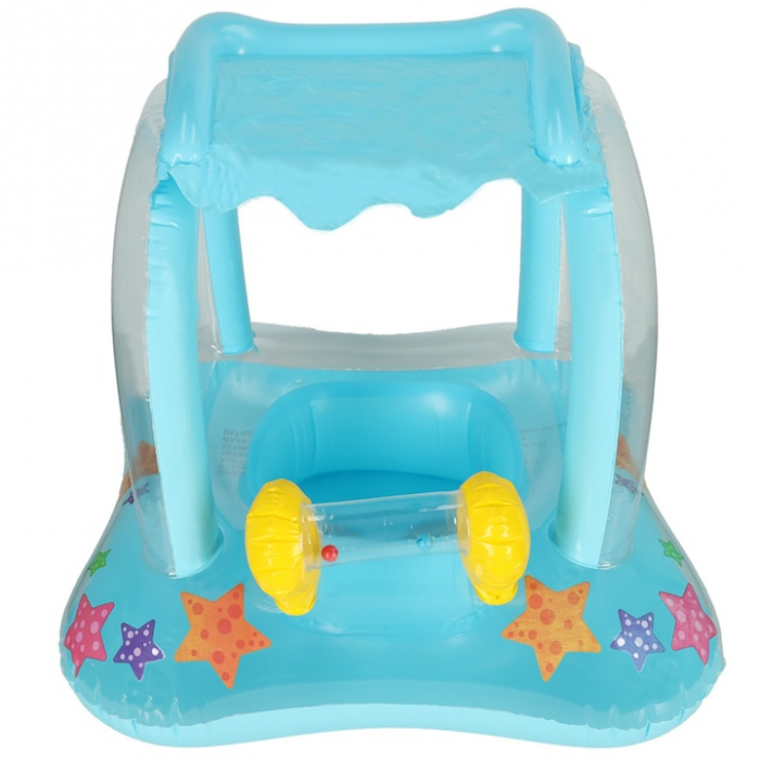 Colac pentru copii cu scaun si parasolar VarioShop®, protectie solara, siguranta si distractie garantata pentru piscina sau mare, 72 x 72 cm, Albastru [6]