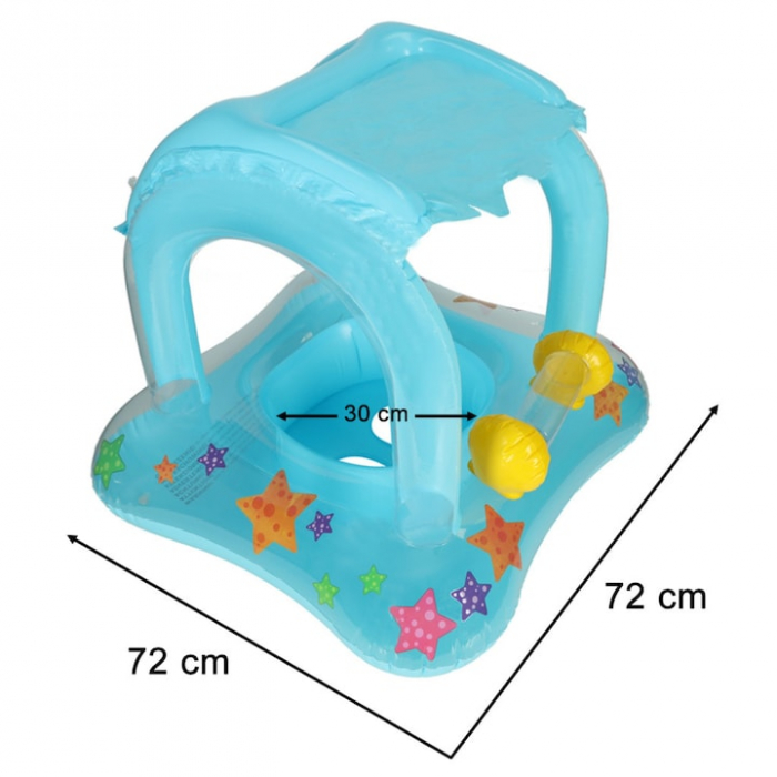 Colac pentru copii cu scaun si parasolar VarioShop®, protectie solara, siguranta si distractie garantata pentru piscina sau mare, 72 x 72 cm, Albastru [3]