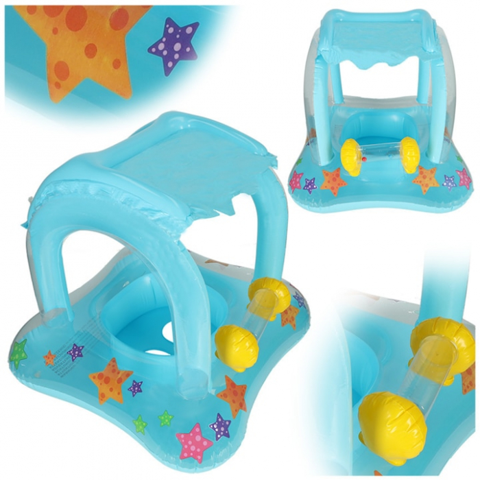 Colac pentru copii cu scaun si parasolar VarioShop®, protectie solara, siguranta si distractie garantata pentru piscina sau mare, 72 x 72 cm, Albastru [2]