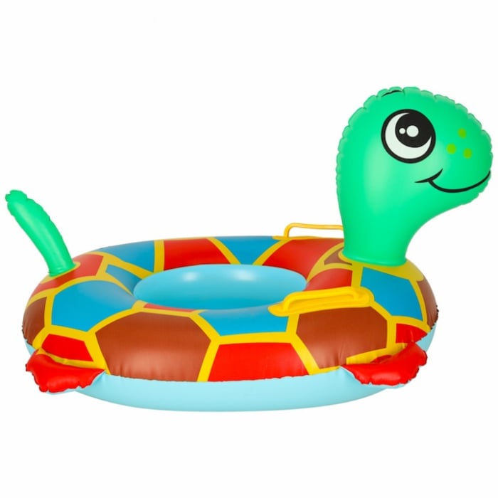 Colac ponton gonflabil pentru copii VarioShop®, in forma de testoasa, jucarie acvatica din PVC cu manere laterale, ideala pentru piscina, mare sau lac, Multicolo [6]