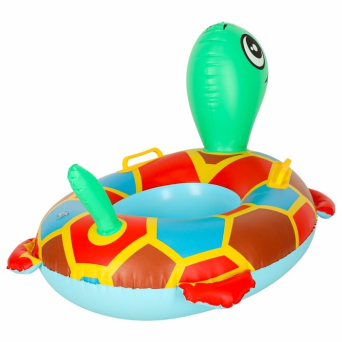 Colac ponton gonflabil pentru copii VarioShop®, in forma de testoasa, jucarie acvatica din PVC cu manere laterale, ideala pentru piscina, mare sau lac, Multicolo [4]