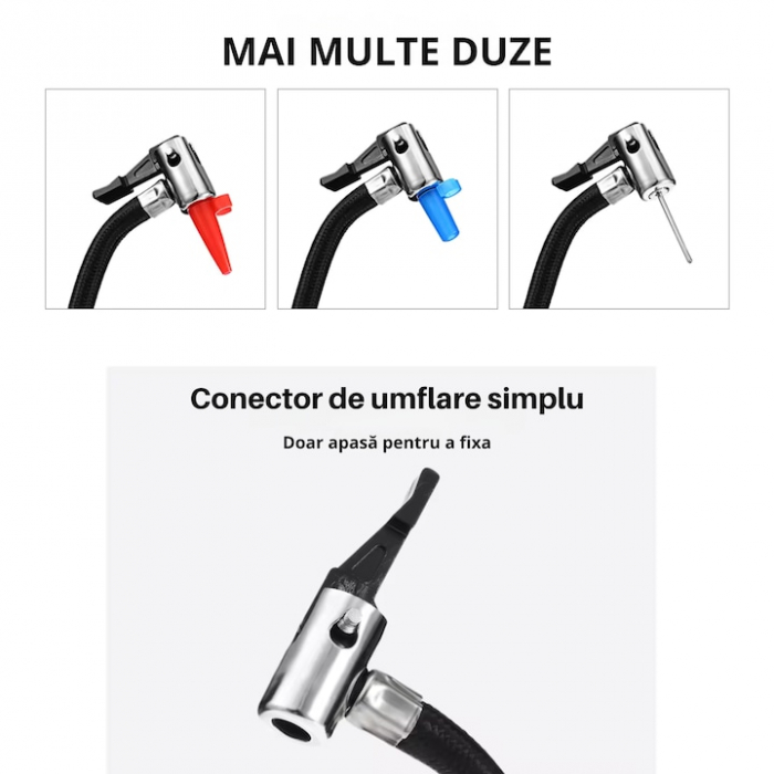 Compresor auto 12V VarioShop®, Ideal pentru umflarea tuturor tipurilor de anvelope auto, motociclete, biciclete, mingi, saltele, 150PSI/10BAR, 120W [5]