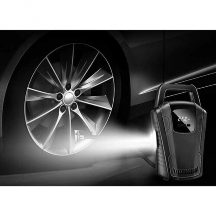 Compresor auto 12V VarioShop®, Ideal pentru umflarea tuturor tipurilor de anvelope auto, motociclete, biciclete, mingi, saltele, cu afisaj led, manometrul electronic si lumina, furtun de aer 47 cm lun [5]