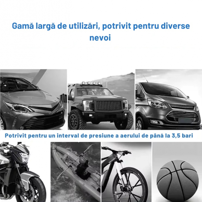 Compresor auto portabil VarioShop®, 12V, 150 PSI, 10 BAR, cu manometru si accesorii pentru umflat roti, mingi si saltele gonflabile, 16 x 15 cm [2]