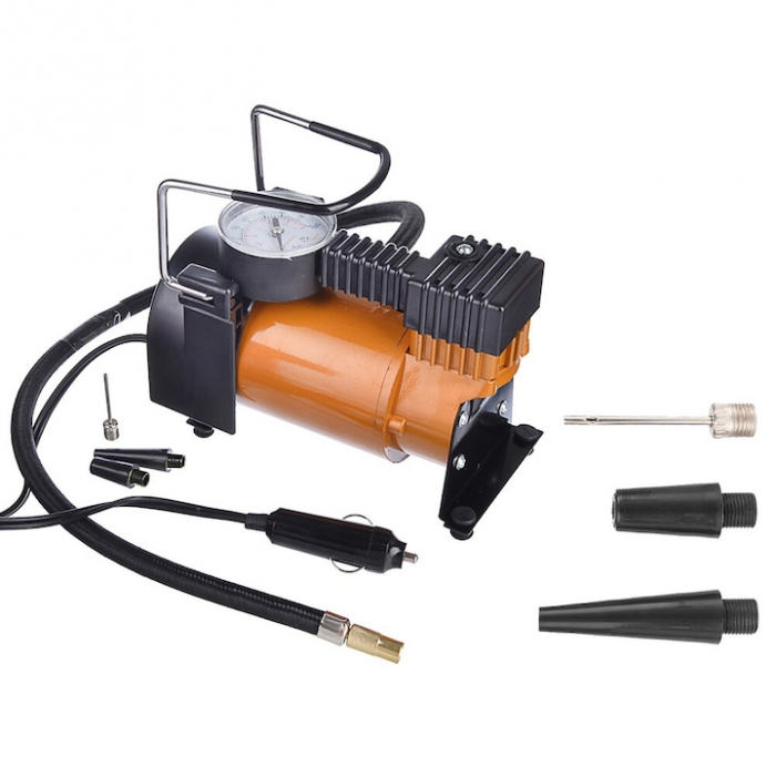 Compresor auto portabil VarioShop®, 12V, 150 PSI, 10 BAR, cu manometru si accesorii pentru umflat roti, mingi si saltele gonflabile, 16 x 15 cm [12]
