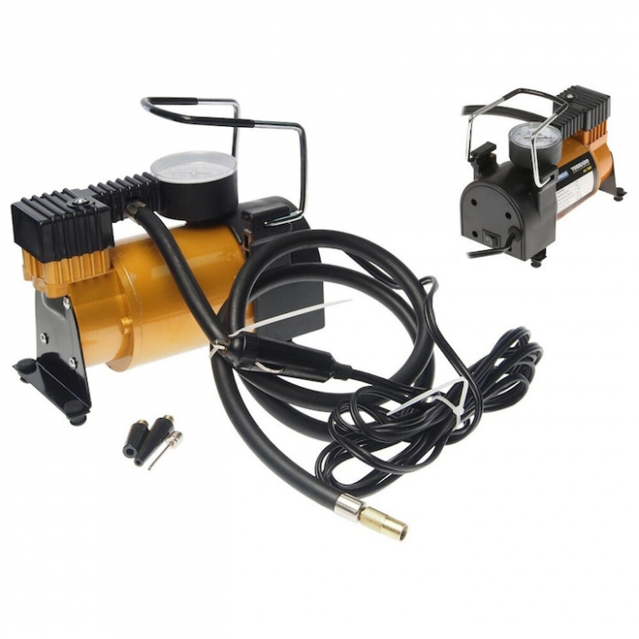Compresor auto portabil VarioShop®, 12V, 150 PSI, 10 BAR, cu manometru si accesorii pentru umflat roti, mingi si saltele gonflabile, 16 x 15 cm [11]