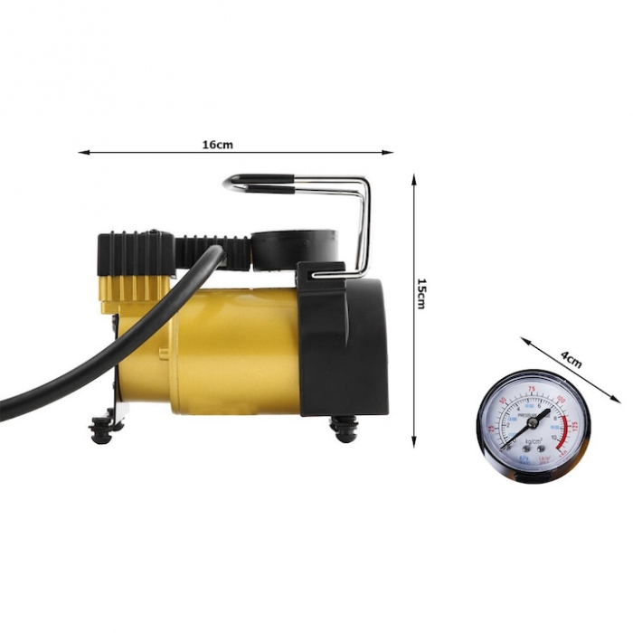 Compresor auto portabil VarioShop®, 12V, 150 PSI, 10 BAR, cu manometru si accesorii pentru umflat roti, mingi si saltele gonflabile, 16 x 15 cm [5]
