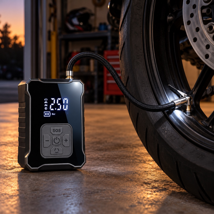 Compresor auto portabil VarioShop®, pentru umflarea anvelopelor si mingilor, presiune reglabila pana la 150 PSI, oprire automata, acumulator 3600 mAh, afisaj digital, 12 x 8,5 x 5 cm [2]