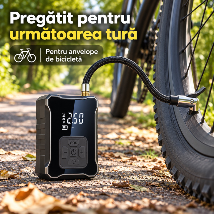 Compresor auto portabil VarioShop®, pentru umflarea anvelopelor si mingilor, presiune reglabila pana la 150 PSI, oprire automata, acumulator 3600 mAh, afisaj digital, 12 x 8,5 x 5 cm [3]