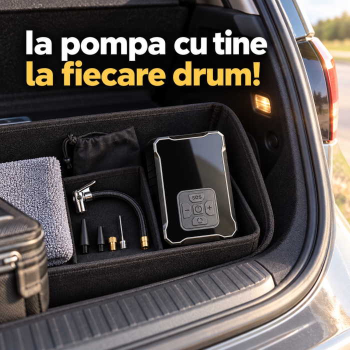 Compresor auto portabil VarioShop®, pentru umflarea anvelopelor si mingilor, presiune reglabila pana la 150 PSI, oprire automata, acumulator 3600 mAh, afisaj digital, 12 x 8,5 x 5 cm [8]