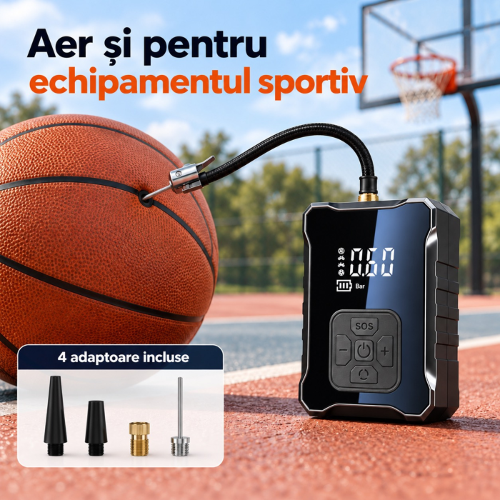 Compresor auto portabil VarioShop®, pentru umflarea anvelopelor si mingilor, presiune reglabila pana la 150 PSI, oprire automata, acumulator 3600 mAh, afisaj digital, 12 x 8,5 x 5 cm [7]