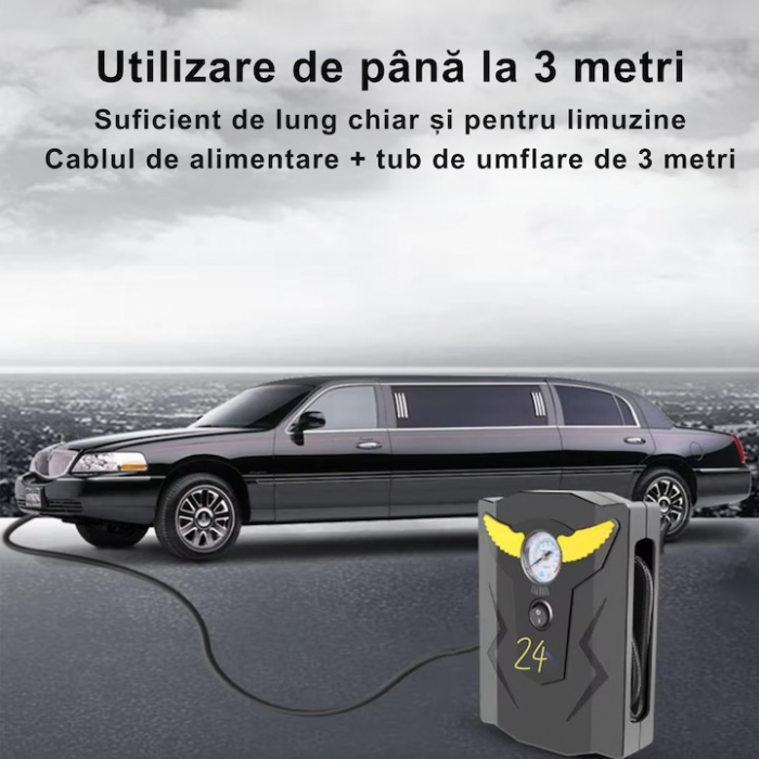 Compresor auto VarioShop®, Ideal pentru umflarea tuturor tipurilor de anvelope auto, motociclete, biciclete, mingi, saltele, 150PSI/10BAR, 120W, 19 x 15 x 5 cm, Negru [3]