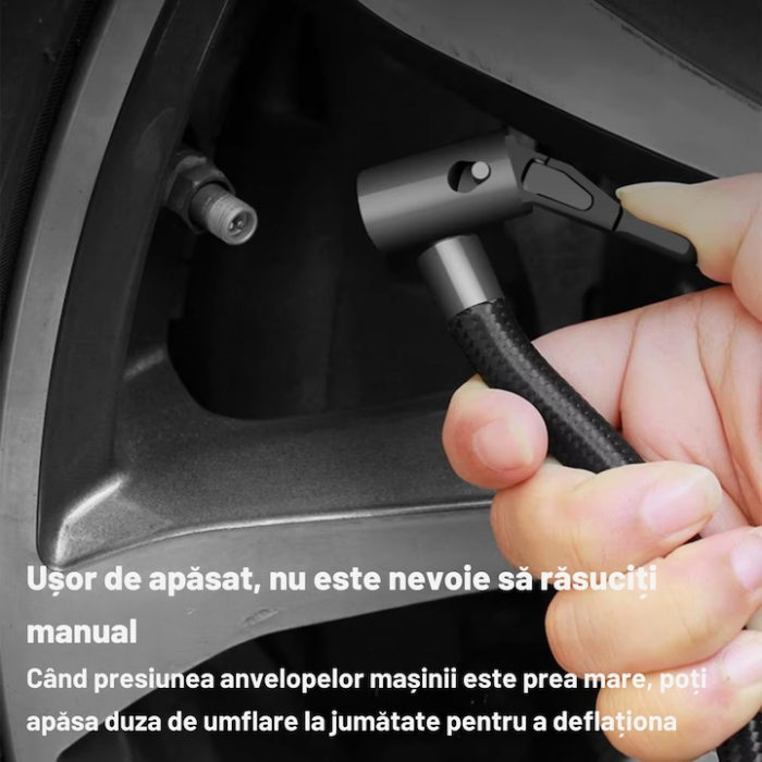 Compresor auto VarioShop®, Ideal pentru umflarea tuturor tipurilor de anvelope auto, motociclete, biciclete, mingi, saltele, 150PSI/10BAR, 120W, 19 x 15 x 5 cm, Negru [5]