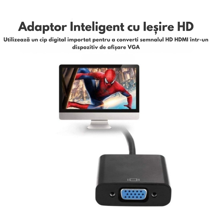 Convertor HDMI la VGA VarioShop®, unidirectional, suport HDPC, cablu adaptor audio si video, adaptor digital in analog pentru laptop, PC, proiector, receiver TV, PS3, 20 cm, Negru [3]
