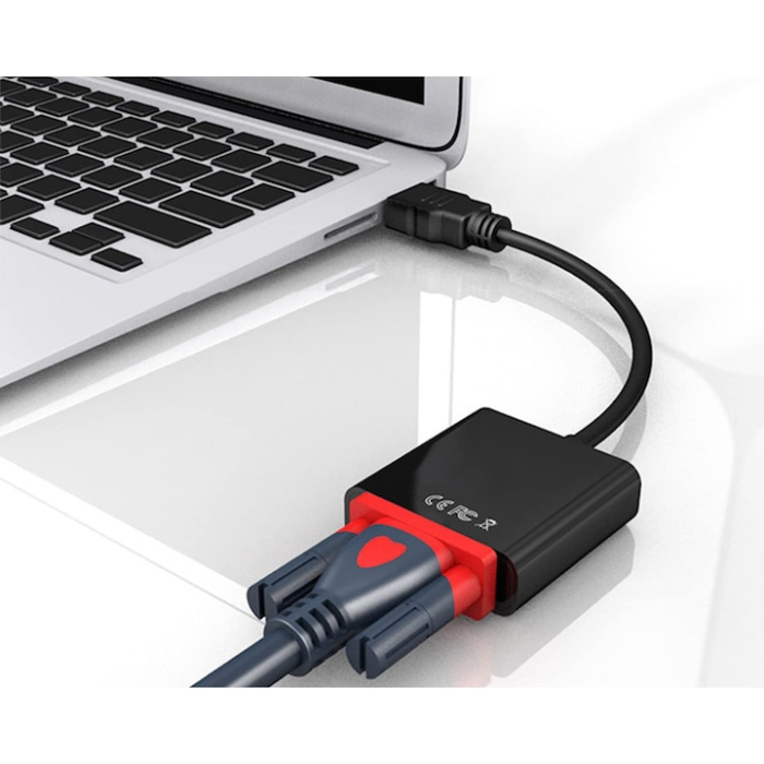 Convertor HDMI la VGA VarioShop®, unidirectional, suport HDPC, cablu adaptor audio si video, adaptor digital in analog pentru laptop, PC, proiector, receiver TV, PS3, 20 cm, Negru [6]
