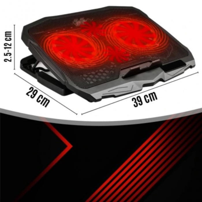 Cooler pentru laptop VarioShop®, compatibilitate 12 - 17 inch, iluminare LED, 4 nivele de inaltime, 4 ventilatoare, 15 dBA, 39 x 28 cm, Negru [9]