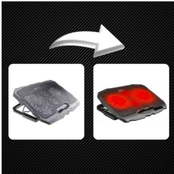Cooler pentru laptop VarioShop®, compatibilitate 12 - 17 inch, iluminare LED, 4 nivele de inaltime, 4 ventilatoare, 15 dBA, 39 x 28 cm, Negru [6]