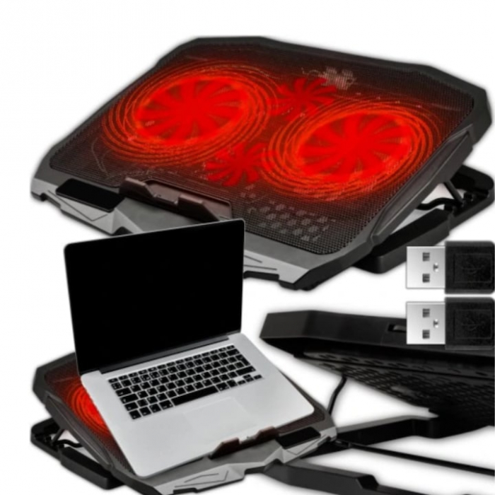 Cooler pentru laptop VarioShop®, compatibilitate 12 - 17 inch, iluminare LED, 4 nivele de inaltime, 4 ventilatoare, 15 dBA, 39 x 28 cm, Negru [8]