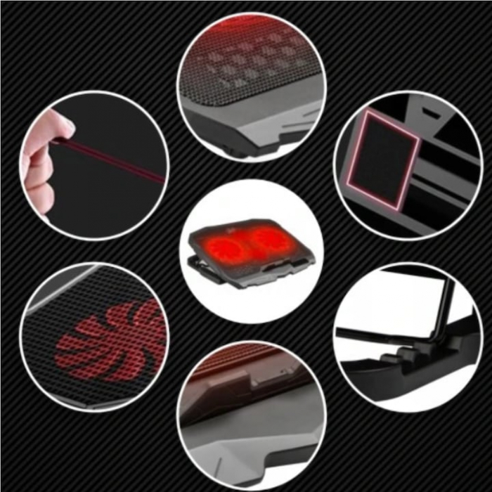 Cooler pentru laptop VarioShop®, compatibilitate 12 - 17 inch, iluminare LED, 4 nivele de inaltime, 4 ventilatoare, 15 dBA, 39 x 28 cm, Negru [11]