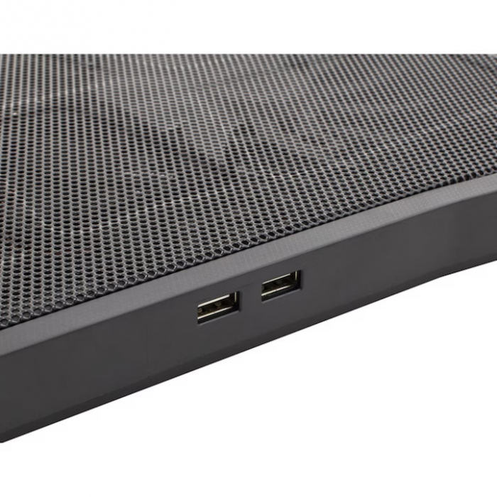 Cooler pentru laptop VarioShop®, compatibilitate 12 - 17 inch, iluminare LED, 4 nivele de inaltime, 4 ventilatoare, 15 dBA, 39 x 28 cm, Negru/Albastru [12]