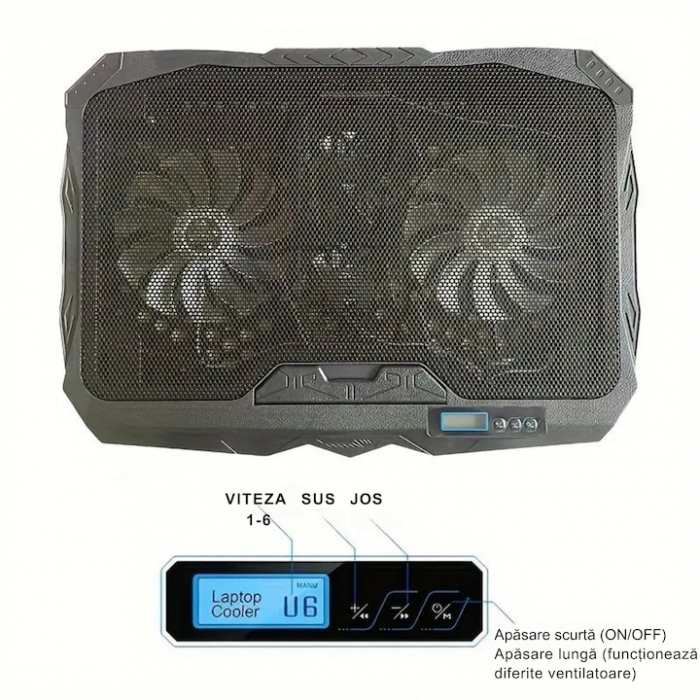 Cooler pentru laptop VarioShop®, compatibilitate 12 - 17 inch, iluminare LED, 4 nivele de inaltime, 4 ventilatoare, 15 dBA, 39 x 28 cm, Negru/Albastru [9]