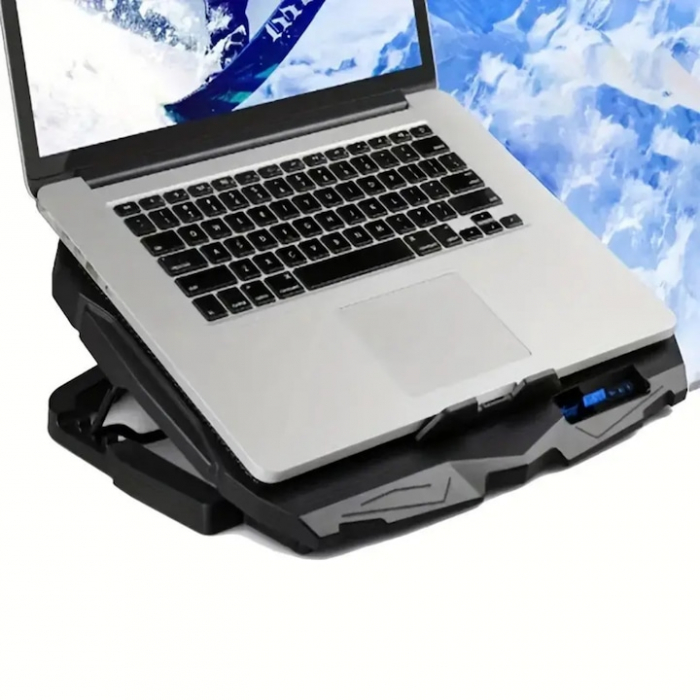Cooler pentru laptop VarioShop®, compatibilitate 12 - 17 inch, iluminare LED, 4 nivele de inaltime, 4 ventilatoare, 15 dBA, 39 x 28 cm, Negru/Albastru [5]
