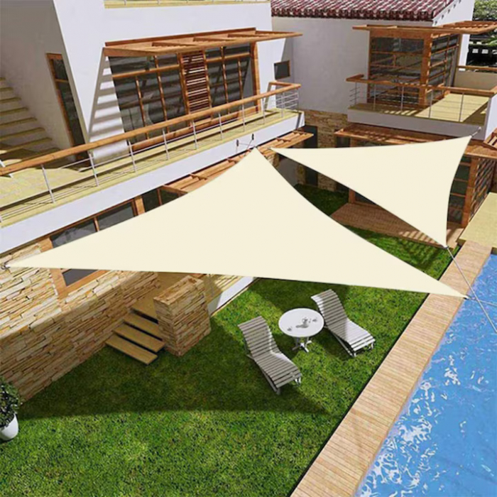 Copertina impermeabila crem pentru soare 4 x 4 x 4 cm VarioShop®, copertina triunghiulara, cu agatatoare, densitate 120 g/mp [2]