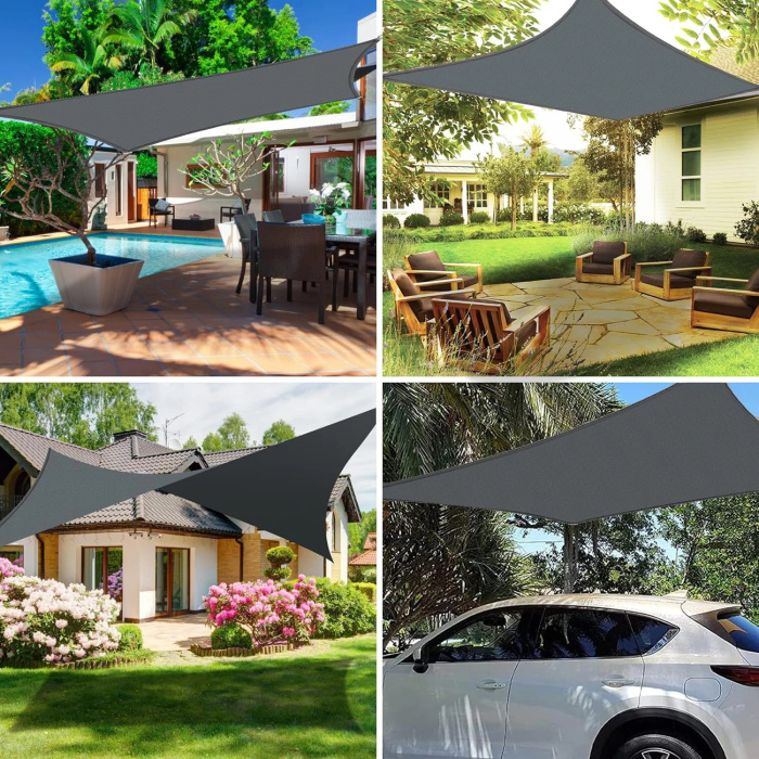 Copertina parasolar VarioShop®, pentru gradina, terasa, piscina si camping, protectie UV, rezistenta la apa, dimensiune 3x3 m, densitate 160 g/m², corzi incluse, gri [6]