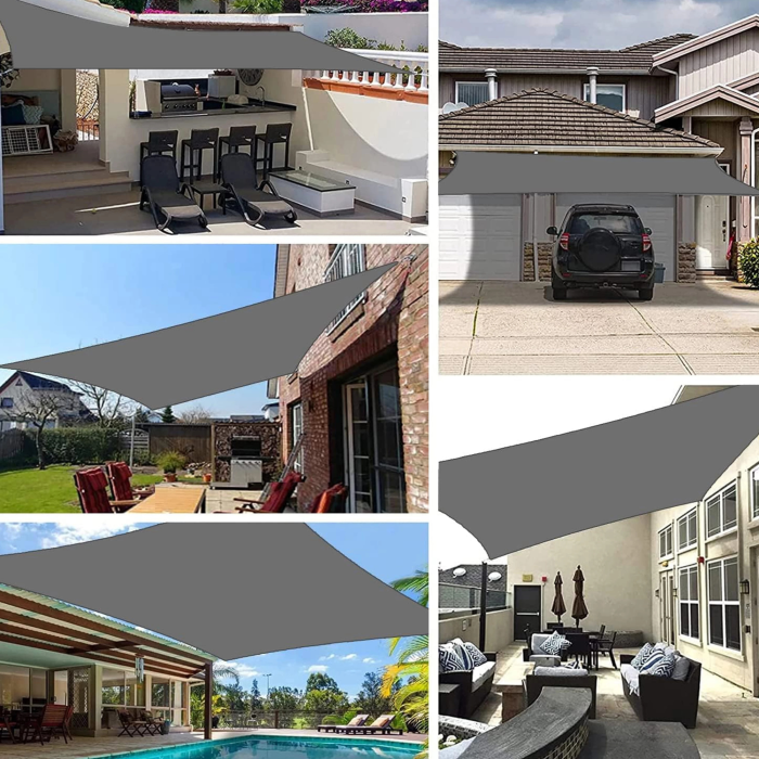 Copertina parasolar VarioShop®, pentru gradina, terasa, piscina si camping, protectie UV, rezistenta la apa, dimensiune 3x3 m, densitate 160 g/m², corzi incluse, gri [4]