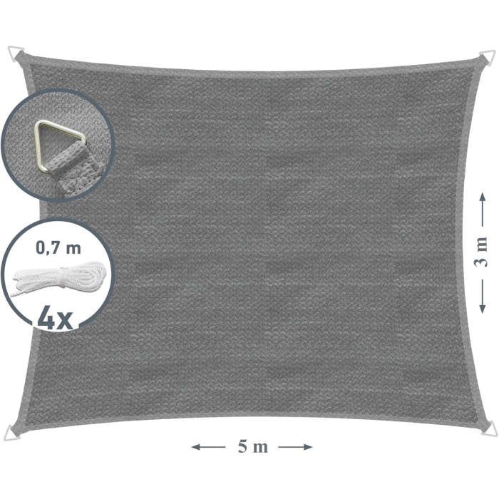 Copertina parasolar VarioShop®, pentru gradina, terasa, piscina si camping, protectie UV, rezistenta la apa, dimensiune 3x5 m, densitate 160 g/m², corzi incluse, gri [3]