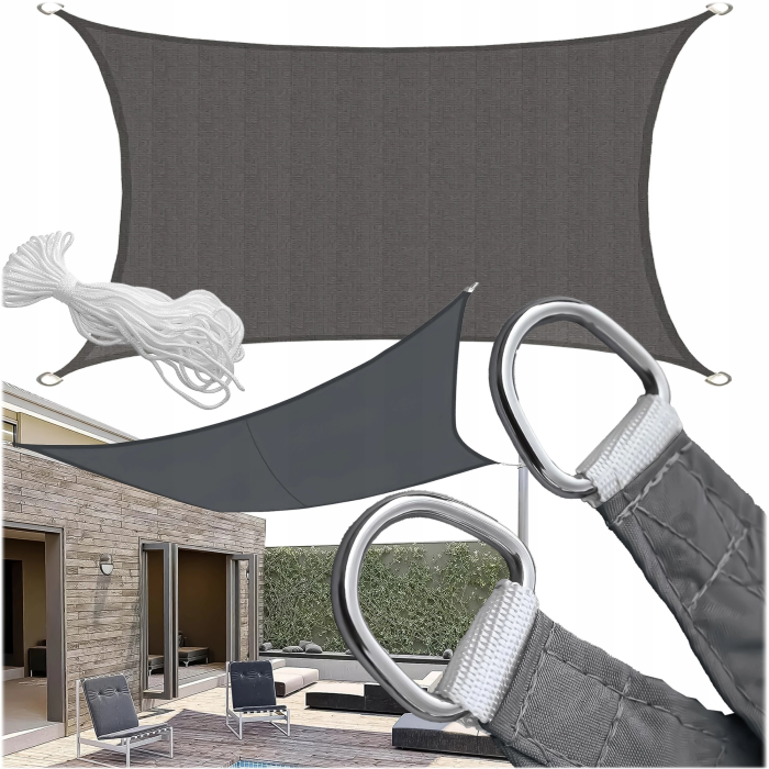Copertina parasolar VarioShop®, pentru gradina, terasa, piscina si camping, protectie UV, rezistenta la apa, dimensiune 5x7m, densitate 160 g/m², corzi incluse, gri [4]
