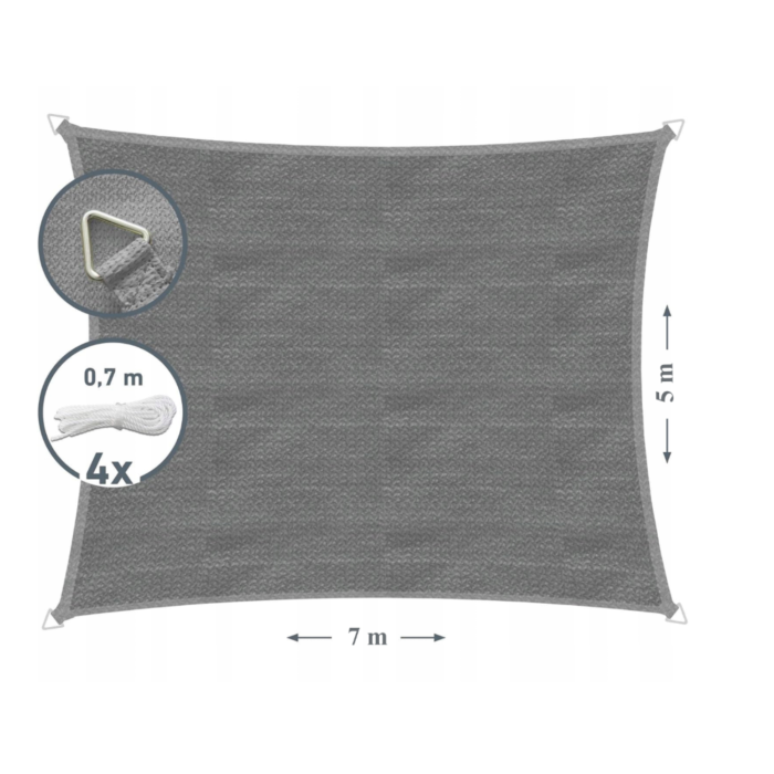 Copertina parasolar VarioShop®, pentru gradina, terasa, piscina si camping, protectie UV, rezistenta la apa, dimensiune 5x7m, densitate 160 g/m², corzi incluse, gri [3]